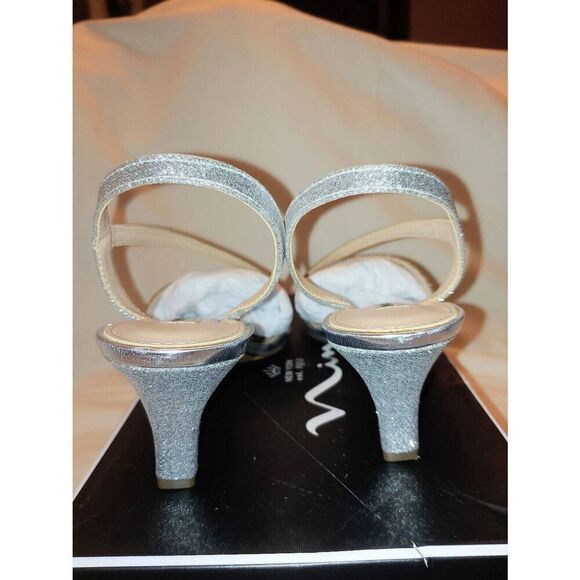 Nina Noura Women's Size 7.5 M Silver Sora Glitter Rhinestone Sandal Heel - Picture 4 of 7